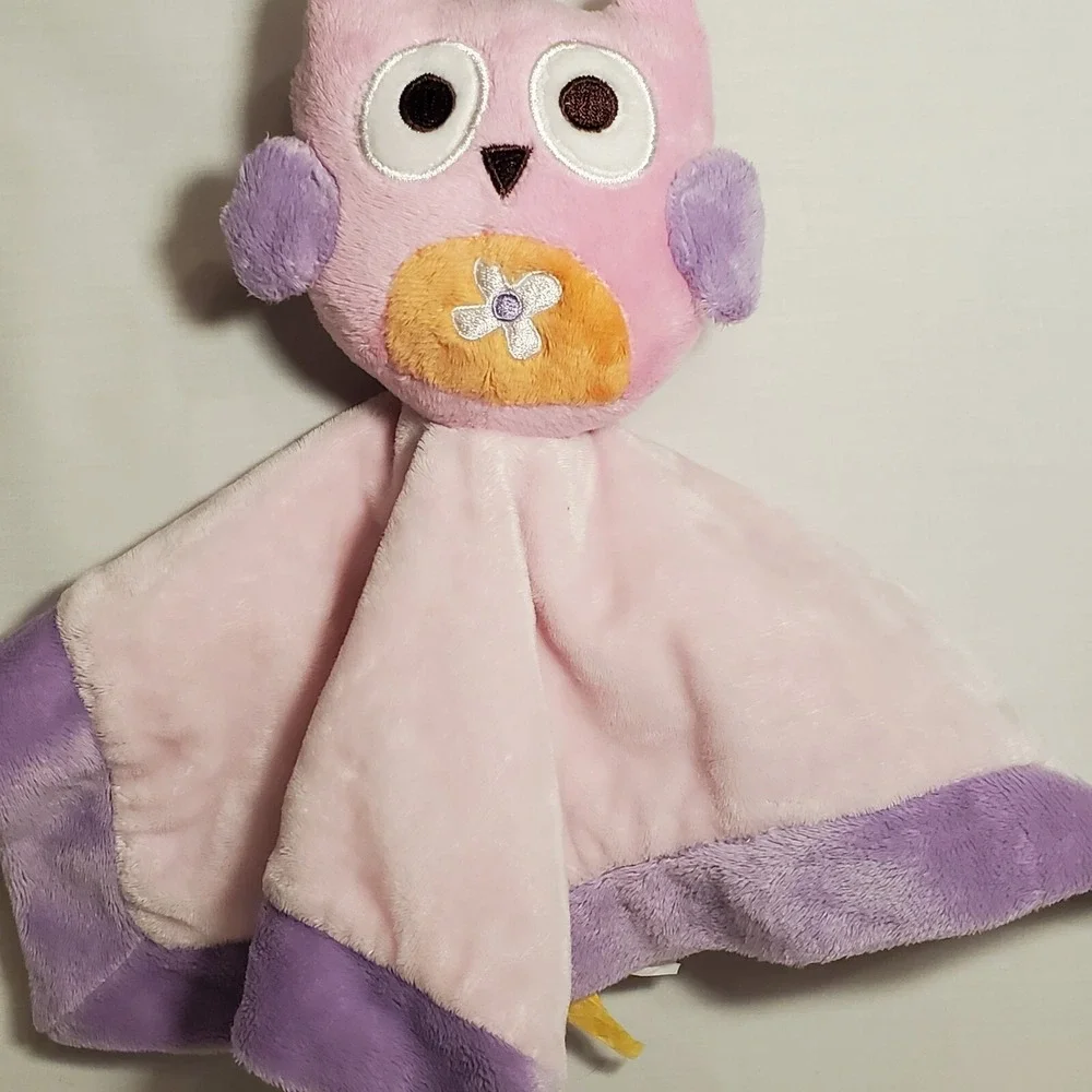 BananaFish Studio Pink Purple Owl Baby Lovey Velour Soft Security Blanket - Picture 2 of 16